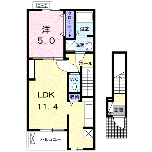 セイバリー アパートメント B(1LDK/2階)の間取り写真