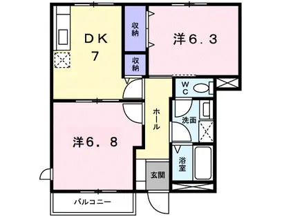 まっちゃハウスⅡD(2DK/1階)の間取り写真