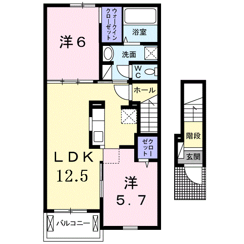 ルーベル金蔵寺ⅡB(2LDK/2階)の間取り写真
