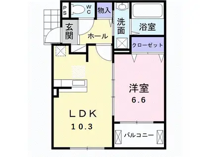 クレアガーデンB(1LDK/2階)の間取り写真