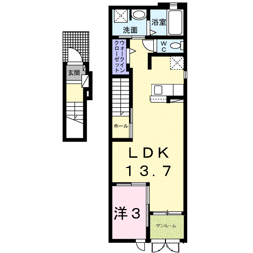 ル・クール Ⅱ(1LDK/2階)の間取り写真