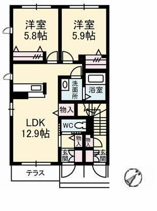 シャーメゾン柞田 A棟(2LDK/1階)の間取り写真