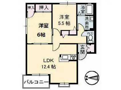 ラカーナ F棟(2LDK/2階)の間取り写真