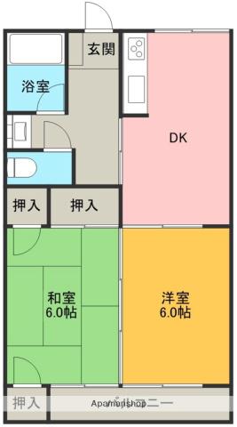 平成ハイツ1号館(2DK/2階)の間取り写真