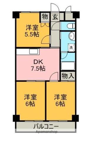 第7水野マンション(3DK/6階)の間取り写真