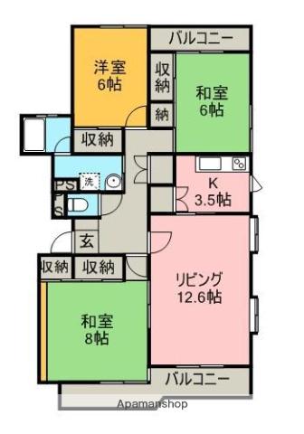 プレジールB棟(3LDK/2階)の間取り写真