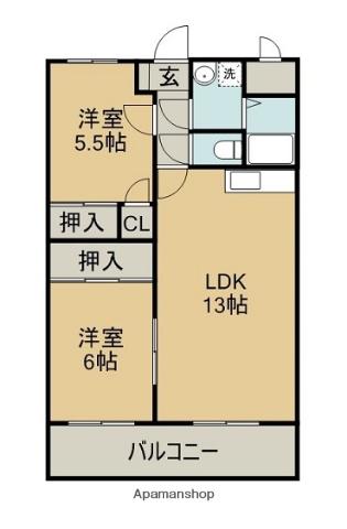 トワリーパレス北内(2LDK/1階)の間取り写真