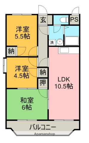 サンライズ土橋(3LDK/2階)の間取り写真