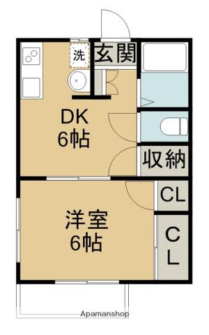 ウエストハイツN(1DK/2階)の間取り写真