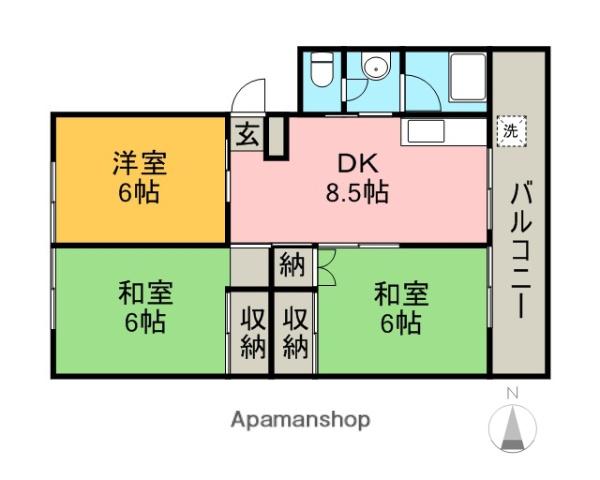 ベルコート七宝台(3DK/2階)の間取り写真