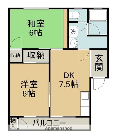 上原ハイツA棟(2DK/2階)の間取り写真