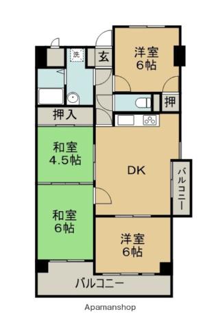 アサヒパレス港町(4DK/6階)の間取り写真