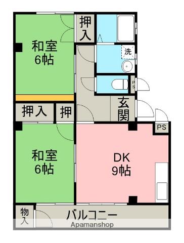 上原ハイツB棟(2DK/1階)の間取り写真