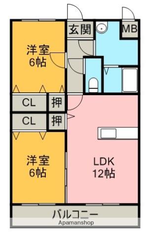 コーンハイツⅡ(2LDK/1階)の間取り写真