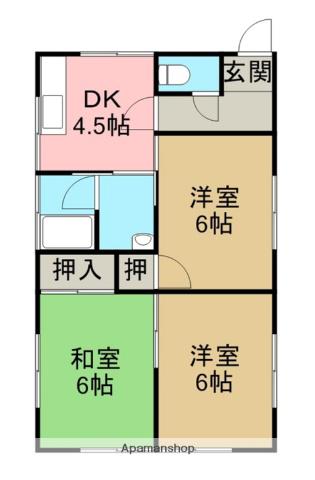 予讃線 新居浜駅 徒歩60分 1階建 築38年(3DK)の間取り写真