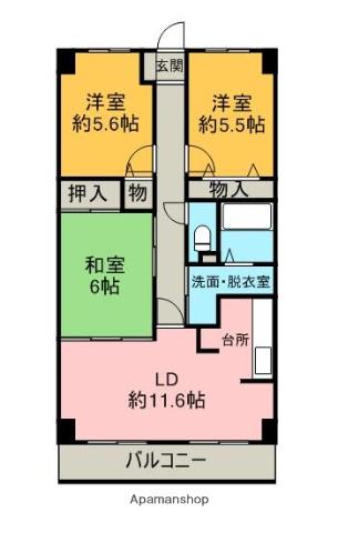 スカール新居浜(3LDK/4階)の間取り写真