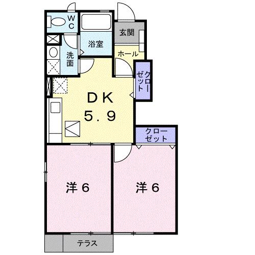 レジデンス太陽B(2K/1階)の間取り写真