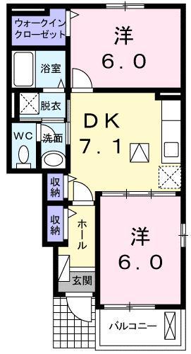 ベールペイサージュ(2DK/1階)の間取り写真