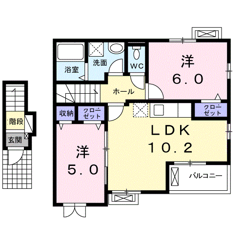 カルダカーサ(2LDK/2階)の間取り写真