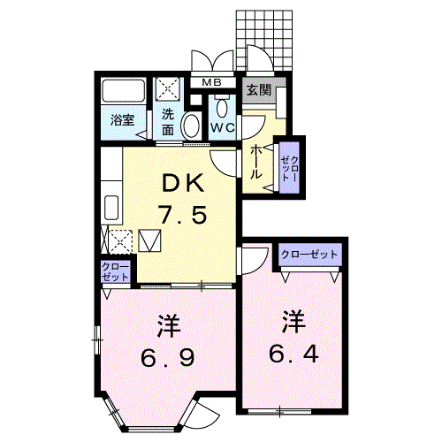 フィオーレ政枝B(2DK/1階)の間取り写真