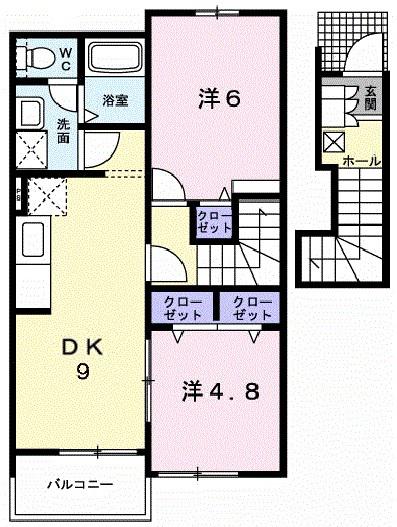ジェルメB(2DK/2階)の間取り写真