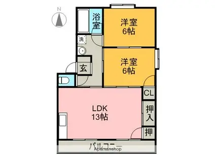 レジデンス庄内Ⅱ(2LDK/2階)の間取り写真
