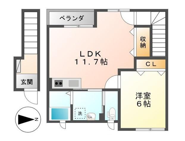 ガーディアン・ミシェル(1LDK/2階)の間取り写真