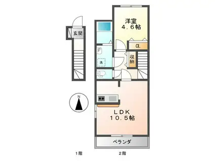 ステラM(1LDK/2階)の間取り写真