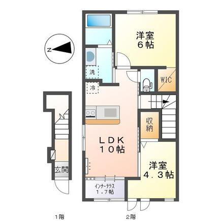 コンフォルト・パーチェ(2LDK/2階)の間取り写真