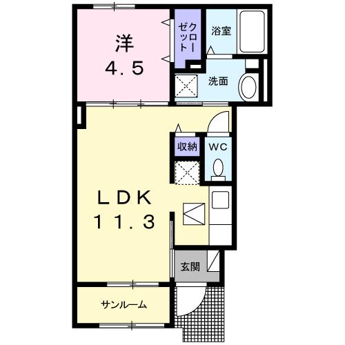シュウプリング Ⅲ(1LDK/1階)の間取り写真