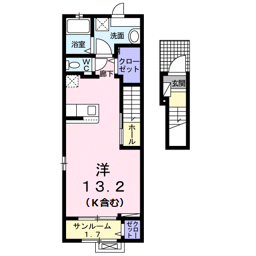 シェル・エ・メールⅠ(ワンルーム/2階)の間取り写真