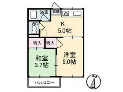 神野コーポ(2K/2階)の間取り写真