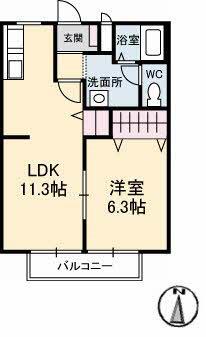 ソレジオKAWAKAMI(1LDK/2階)の間取り写真