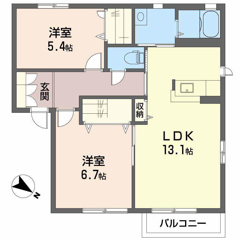 シャーメゾンナカヤB棟(2LDK/1階)の間取り写真
