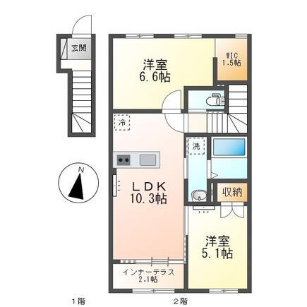 サントゥ(2LDK/2階)の間取り写真