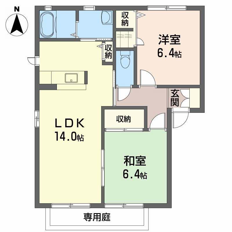 ハーティハイツⅢ A棟(2LDK/1階)の間取り写真