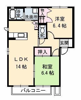 ハーティハイツⅢ B棟(2LDK/2階)の間取り写真