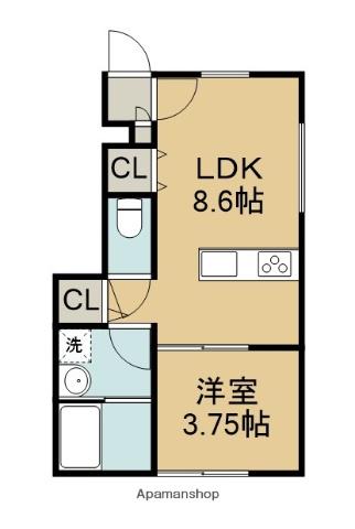 LUNA BIANCA TAKAGI A棟(1LDK/1階)の間取り写真