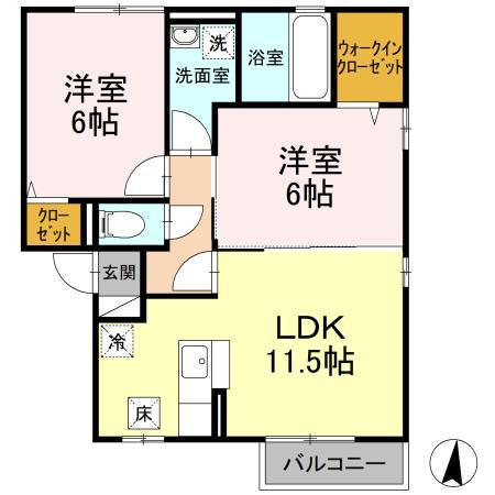 ストリートM(2LDK/1階)の間取り写真