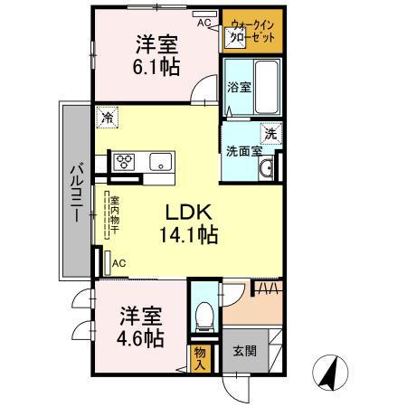 アサヒパレス久保田 B棟(2LDK/1階)の間取り写真