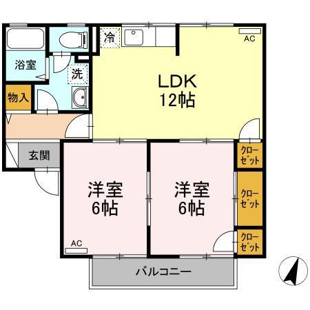 メゾン・ド・ルミエールA(2LDK/2階)の間取り写真