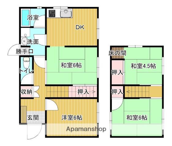 予讃線 中萩駅 徒歩34分 2階建 築51年(4DK)の間取り写真