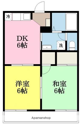 ドエル東山 C(2DK/2階)の間取り写真