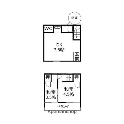 伊予鉄道高浜線 古町駅 徒歩5分 2階建 築49年(2DK)の間取り写真