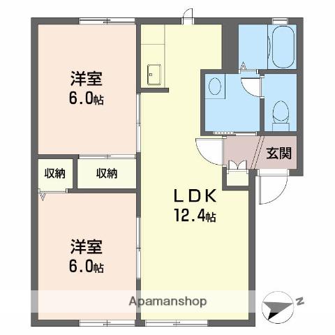 ノースウィング保免 A棟(2LDK/1階)の間取り写真