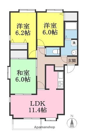 フォブール牧野A棟(3LDK/2階)の間取り写真