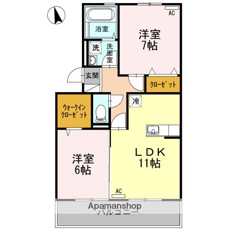 ルミエール朝生田(2LDK/2階)の間取り写真