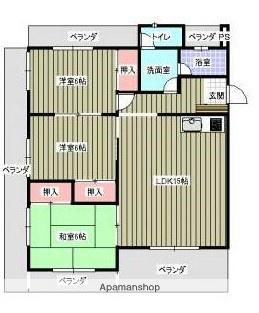 内浜ハイツ(3LDK/4階)の間取り写真