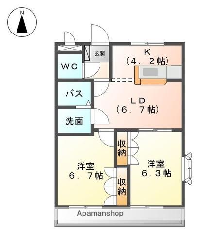 フィールドハイツM(2LDK/2階)の間取り写真