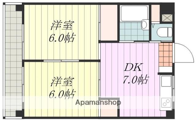 ハイエスト中村(2DK/2階)の間取り写真